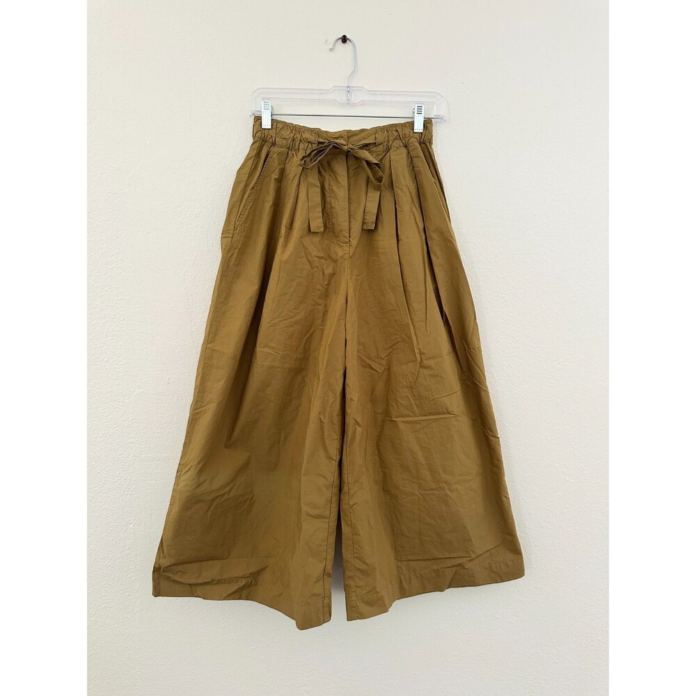 Toast Paperbag Button Fly Wide Leg Crop Pants Waist Tie 100% Cotton Women's 8